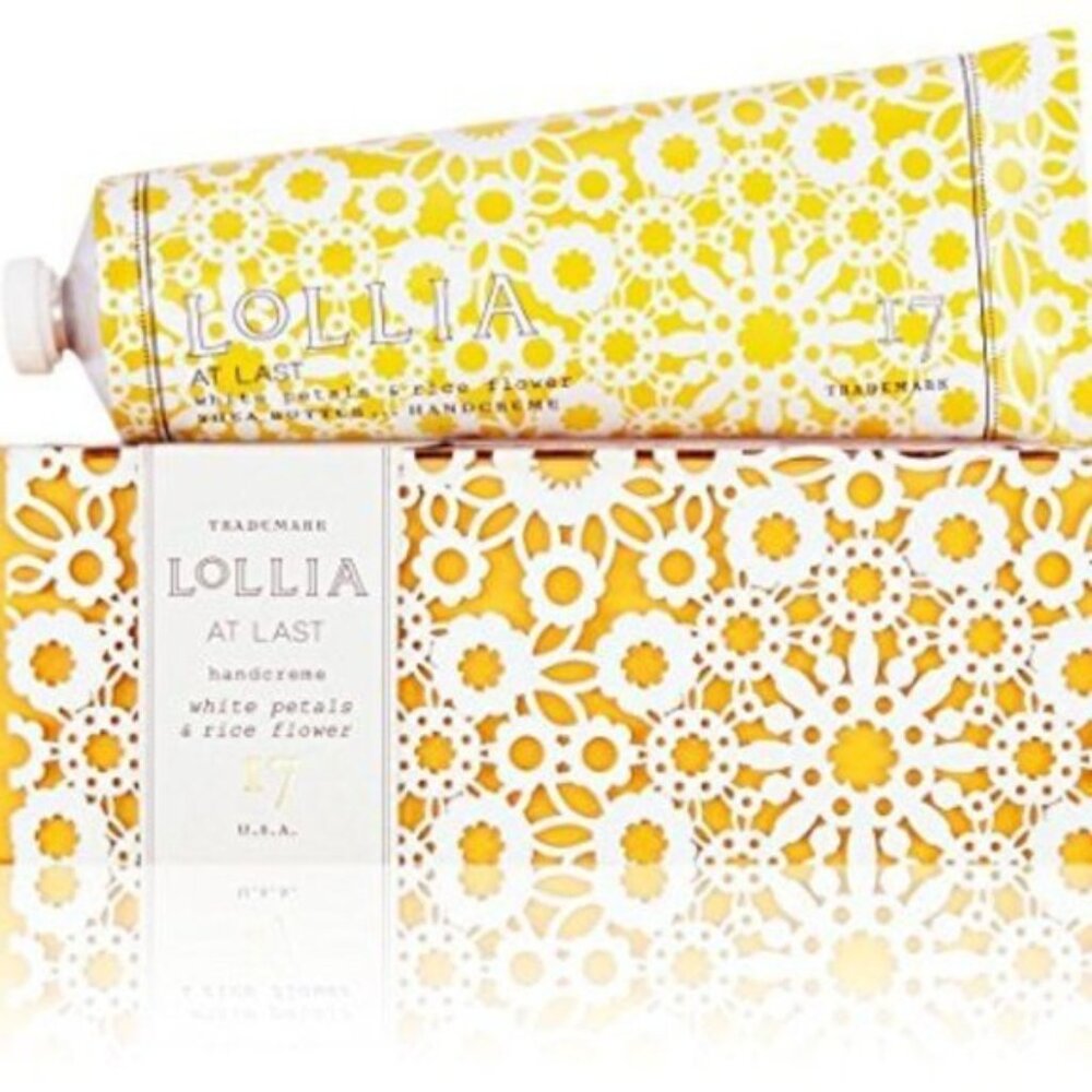 NIB Lollia At Last Handcreme Hand Creme White Petals Rice Flower 4 oz Full Size